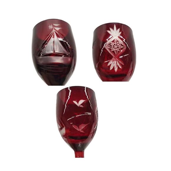 Mid Century Bohemia Cut to Clear Ruby Red Stemmed Cordial Decanter Set - Picture 5 of 10